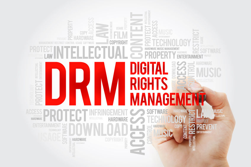 DRM - Digital Rights Management word cloud with marker, business concept background